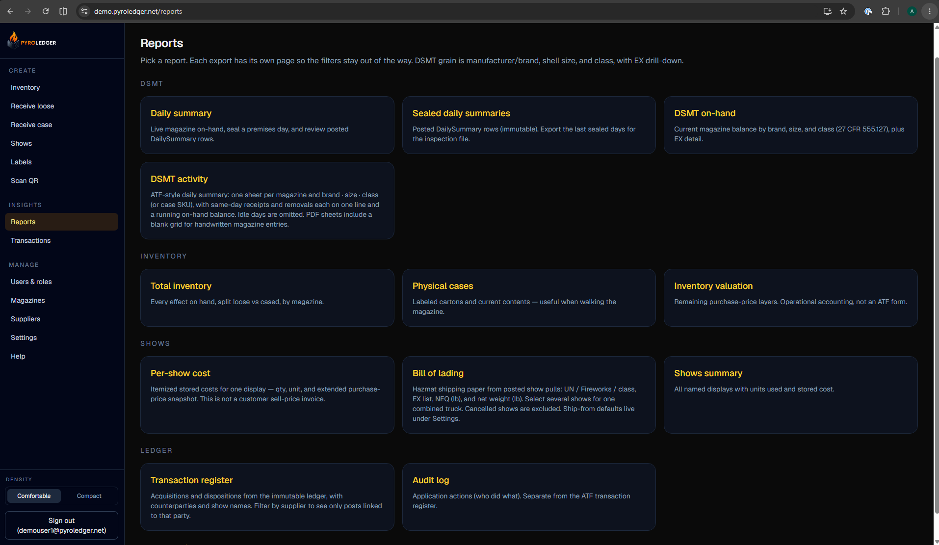 Reports export hub with DSMT options